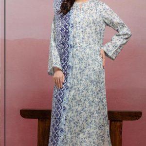 Unstitched Grey & Blue Printed Lawn 3 Piece