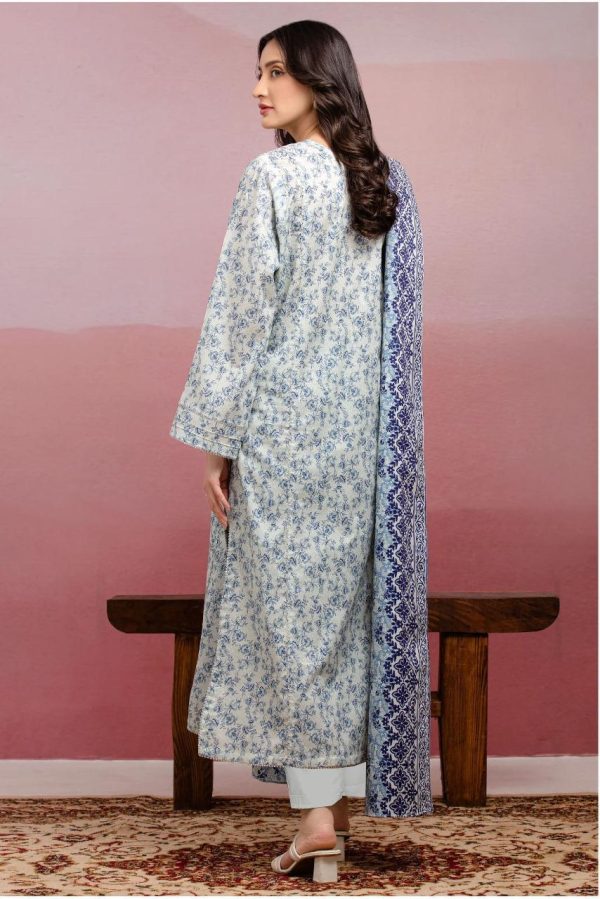 Unstitched Grey & Blue Printed Lawn 3 Piece - Image 4
